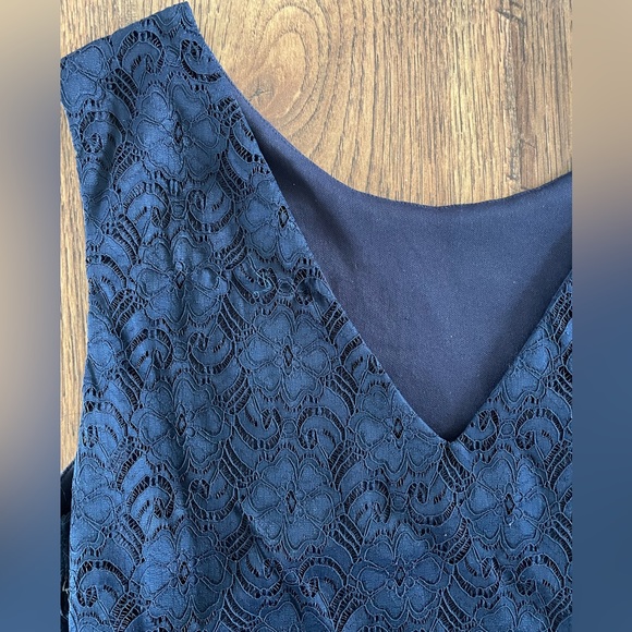 Navy Blue Dress with Lace Overlay - Picture 2 of 5
